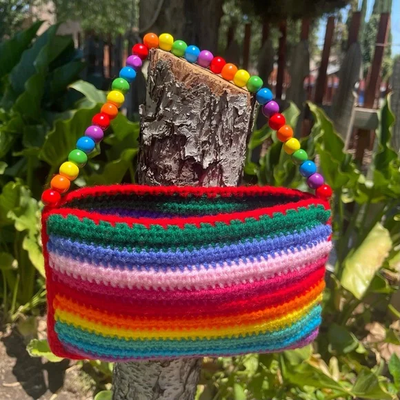 🎉Host Pick🎉Handmade Crochet Mini Rainbow Striped Handbag - Picture 2 of 6